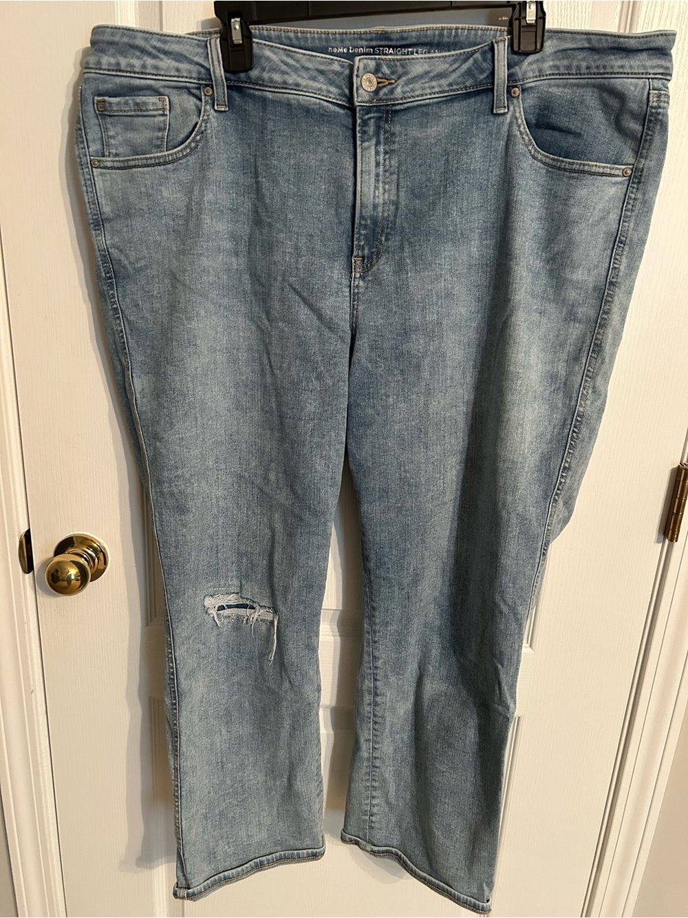 Chico's Light Blue Straight Leg Jeans with Knee Distress